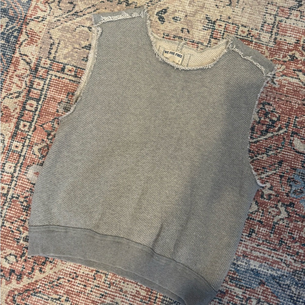 We The Free Gray Sleeveless Frayed Sweatshirt Vest